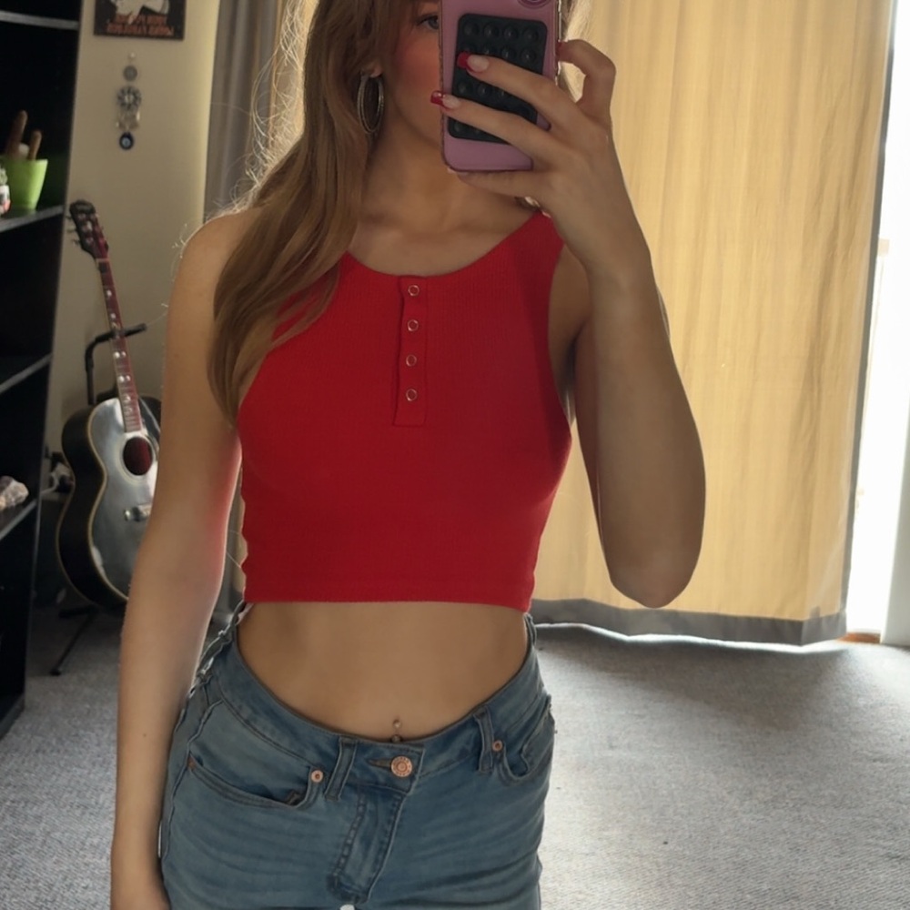 Zara Red Ribbed Crop Top